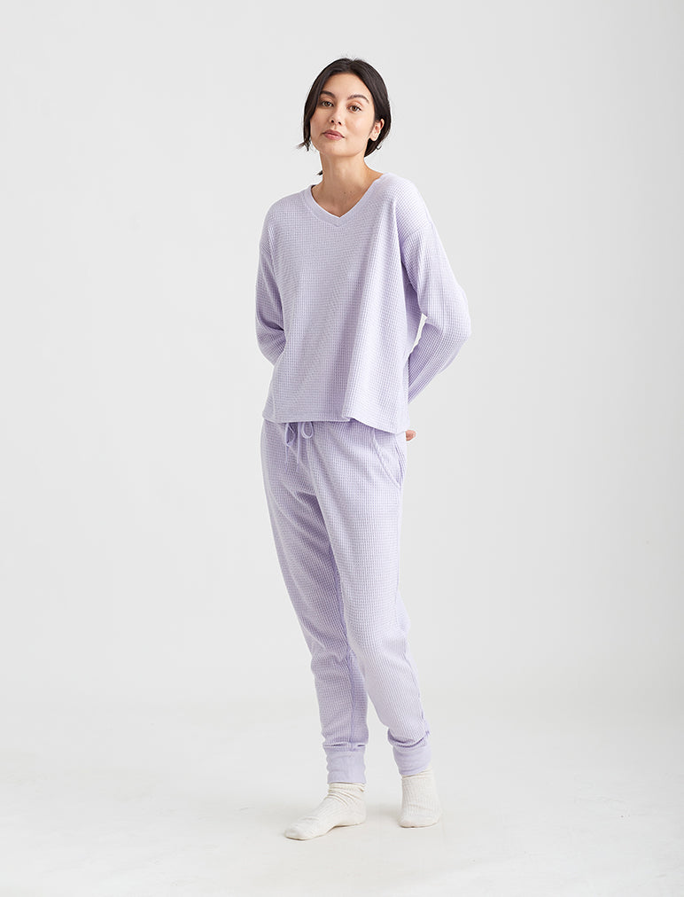 Super Soft Waffle V-Neck Long Sleeve Top