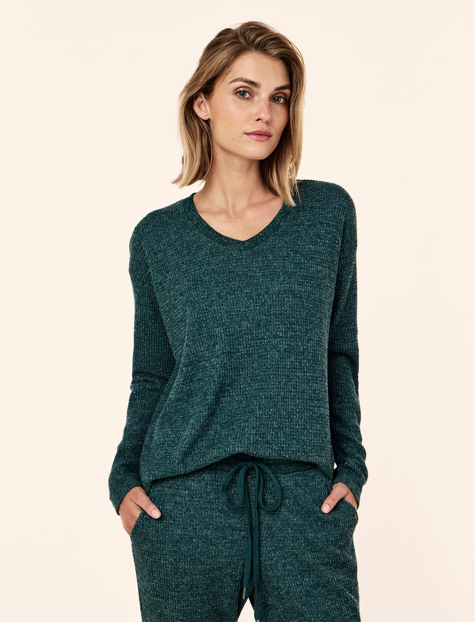Super Soft Waffle V-Neck Long Sleeve Top