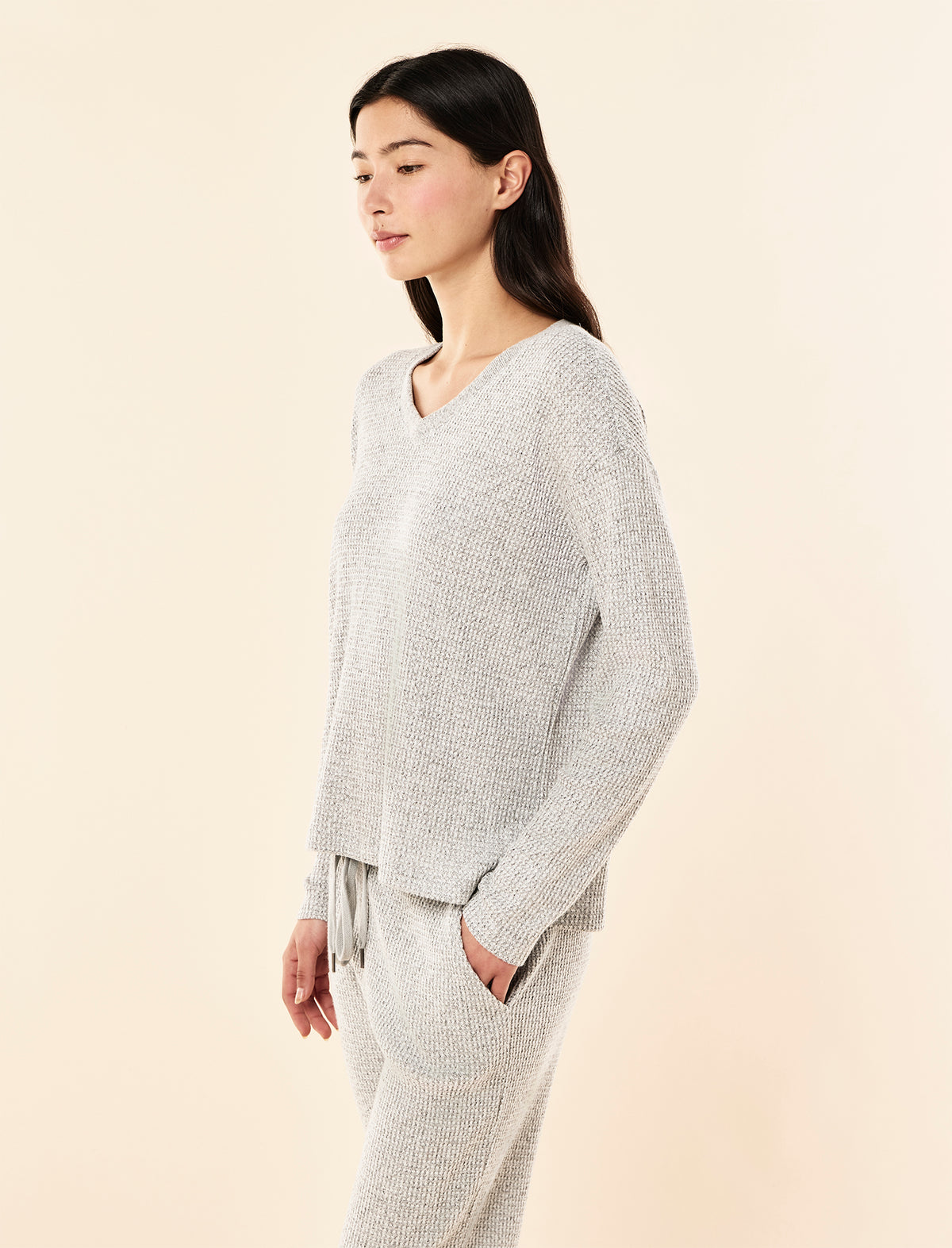 Super Soft Waffle V-Neck Long Sleeve Top