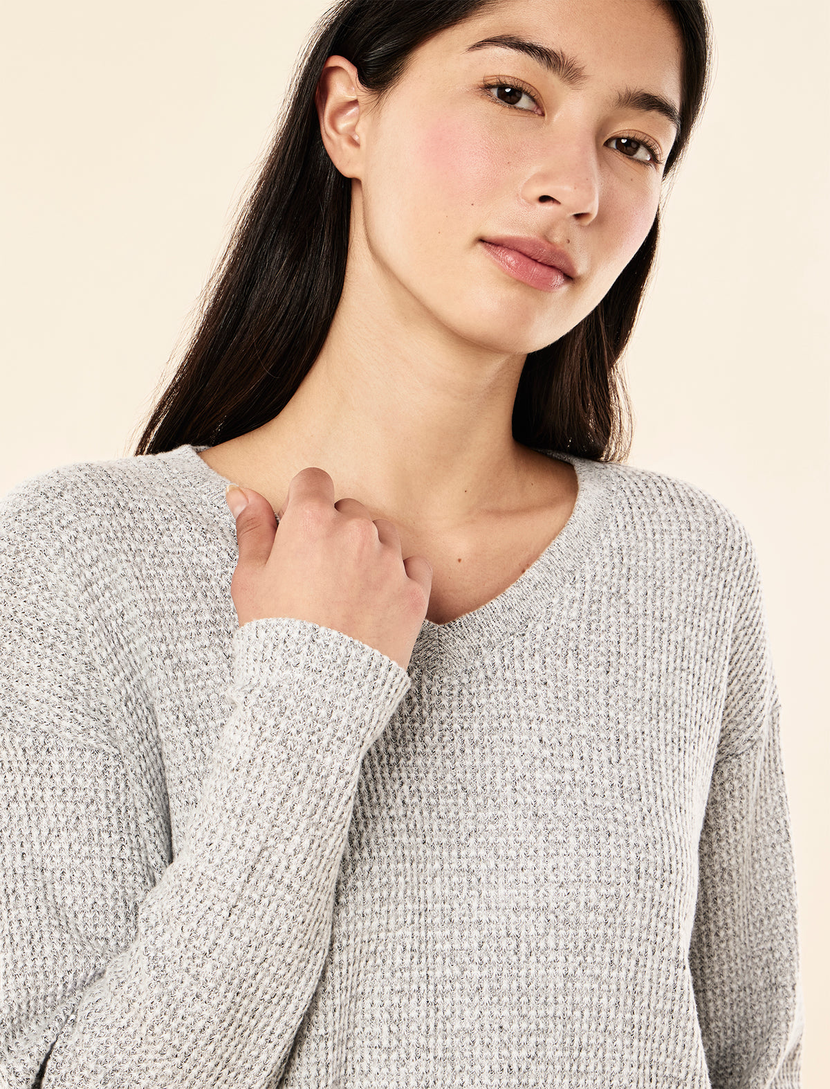 Super Soft Waffle V-Neck Long Sleeve Top