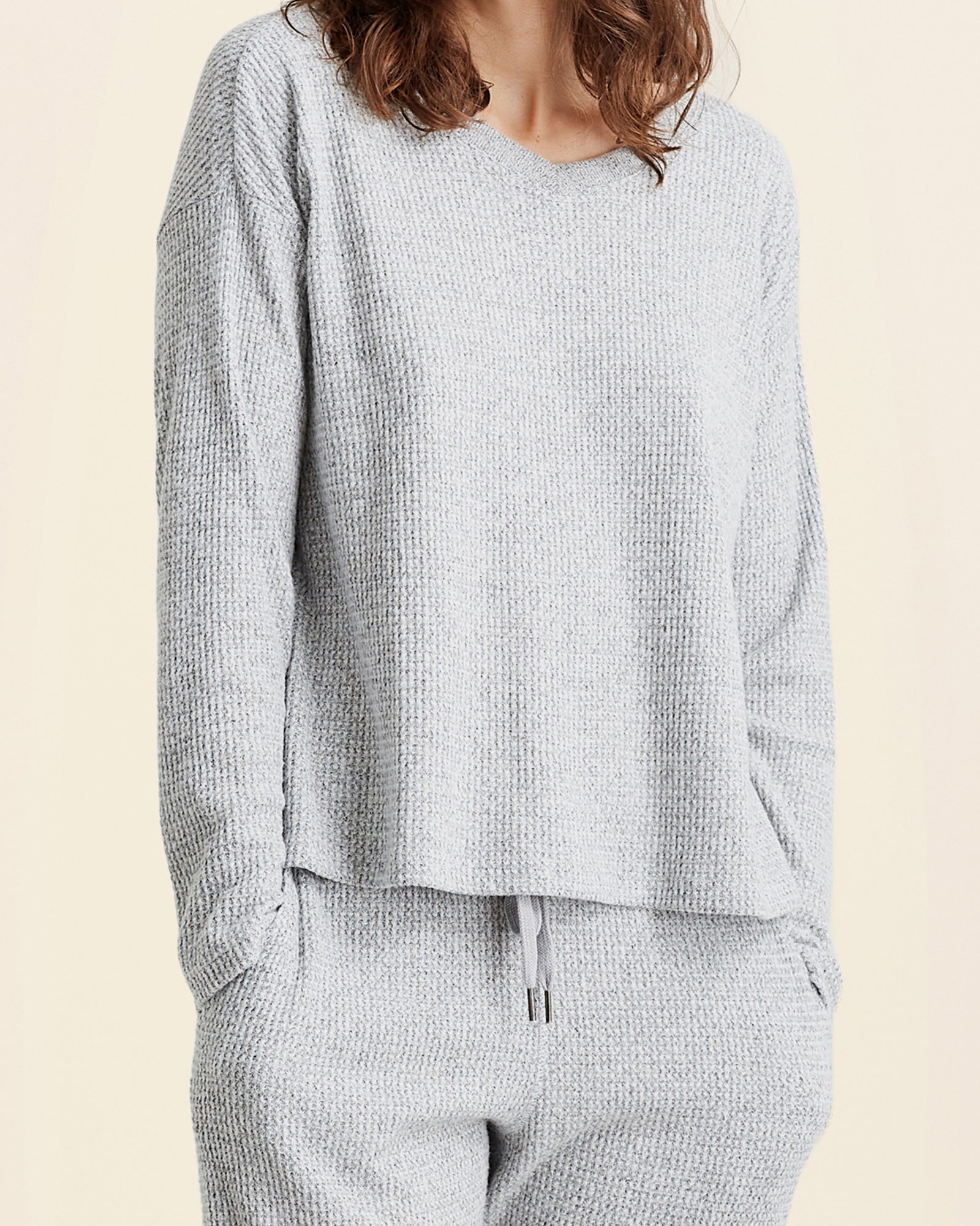 Super Soft Waffle V-Neck Long Sleeve Top