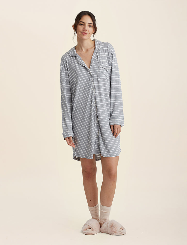 Papinelle Modal Soft Kate Nightshirt in Grey Stripe