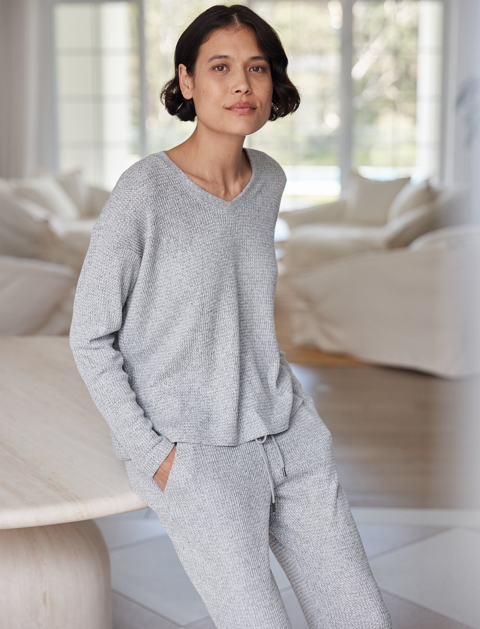 Super Soft Waffle V-Neck Long Sleeve Top