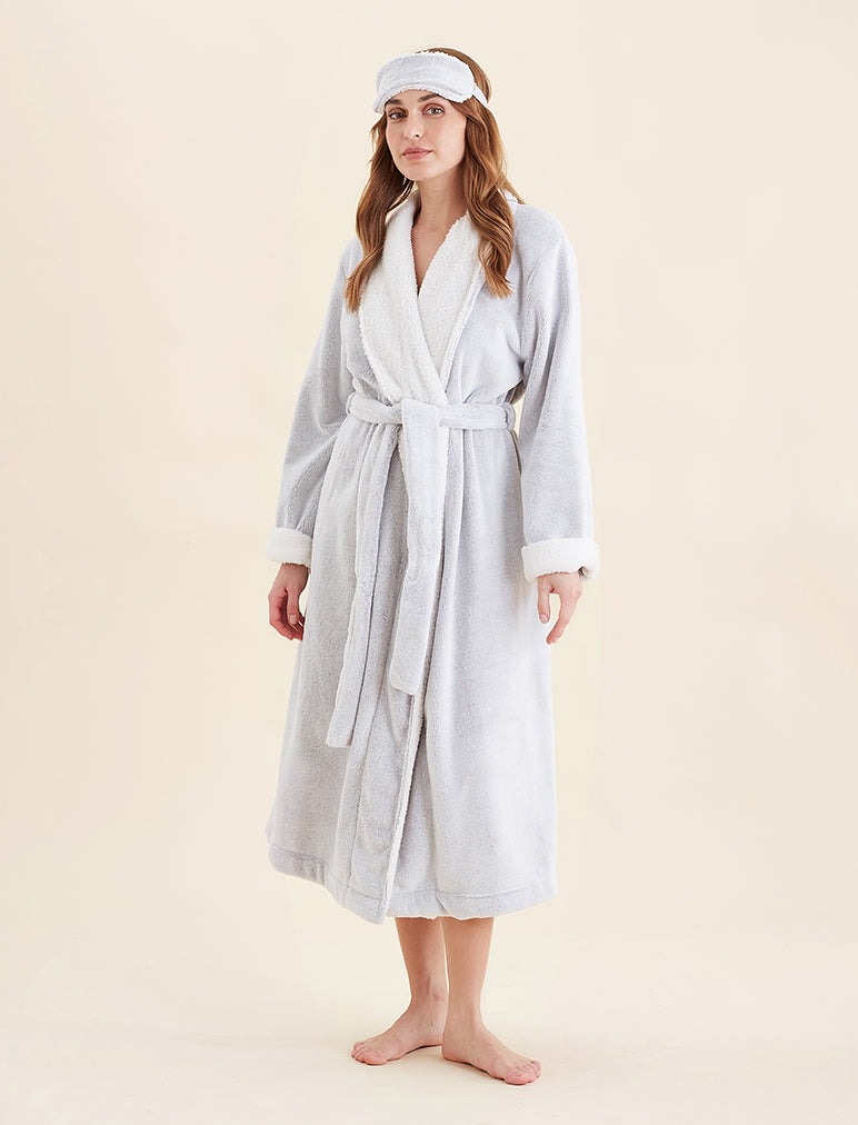 Papinelle Plush Sherpa Soft Robe with Eye Mask, Grey