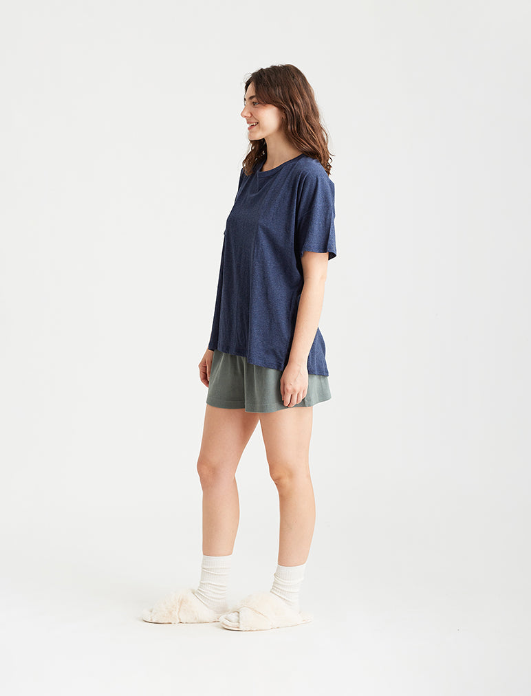 Organic Cotton Knit Tee in Navy