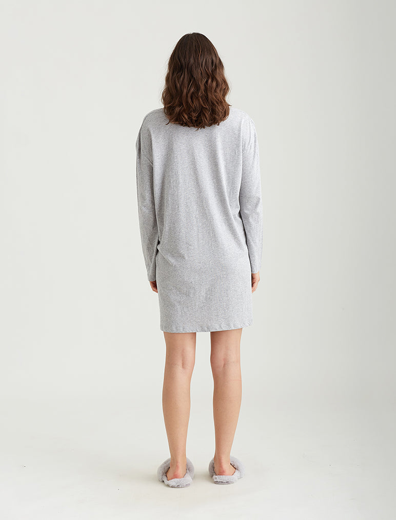 Organic Cotton Knit Long Henley Nightie