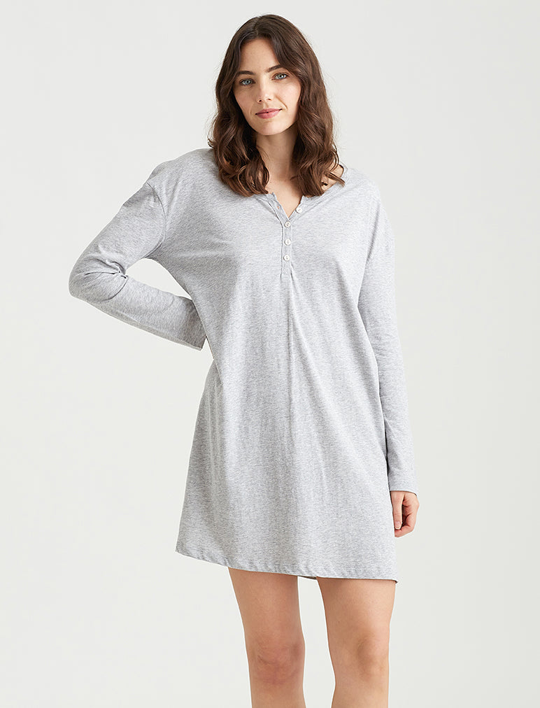 Organic Cotton Knit Long Henley Nightie