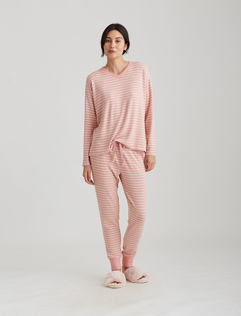 Feather Soft V-Neck Long Sleeve Top and Jogger
