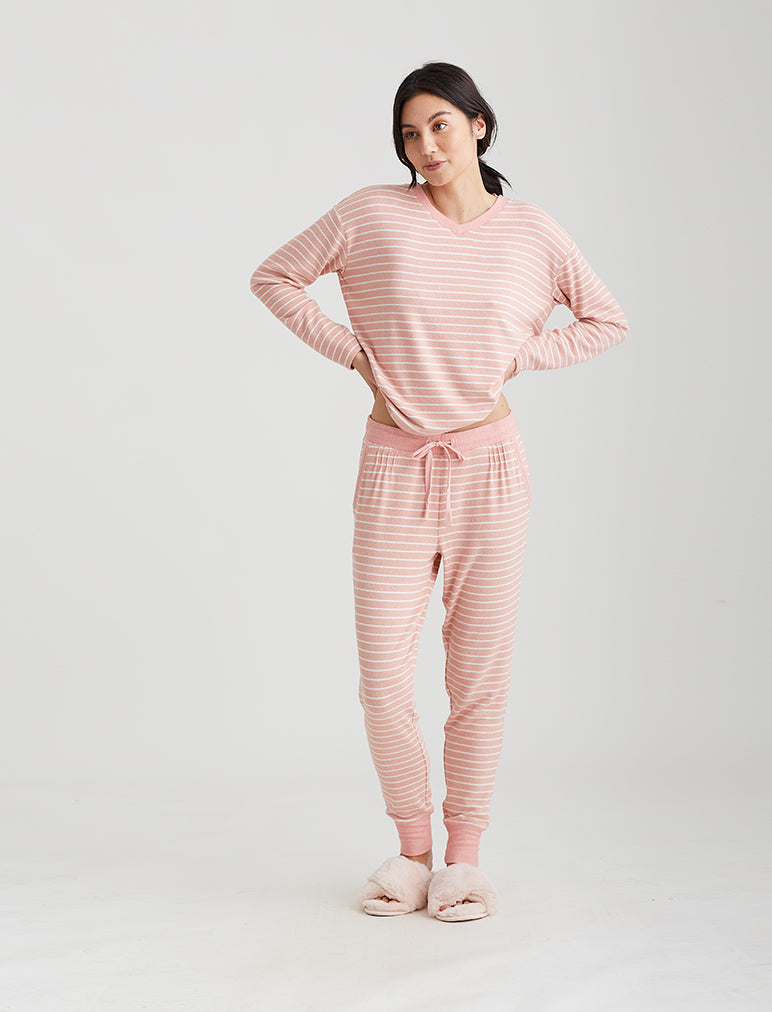 Feather Soft V-Neck Long Sleeve Top and Jogger