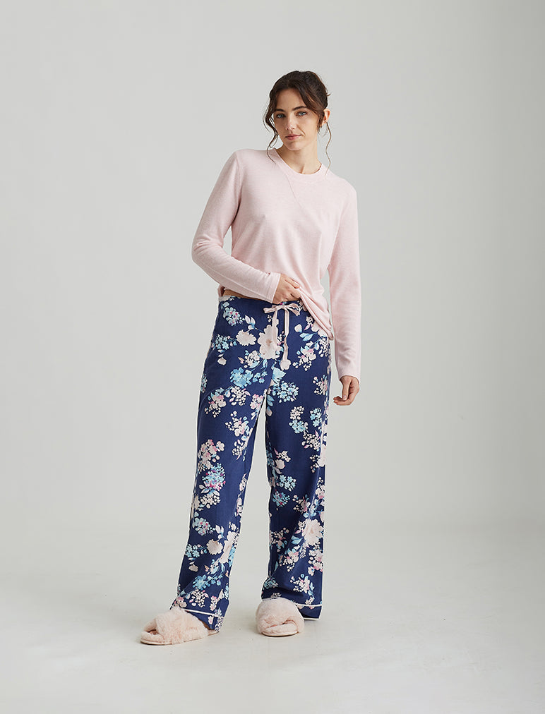 Alice Floral Pant and Feather Soft Top in Navy/Pink