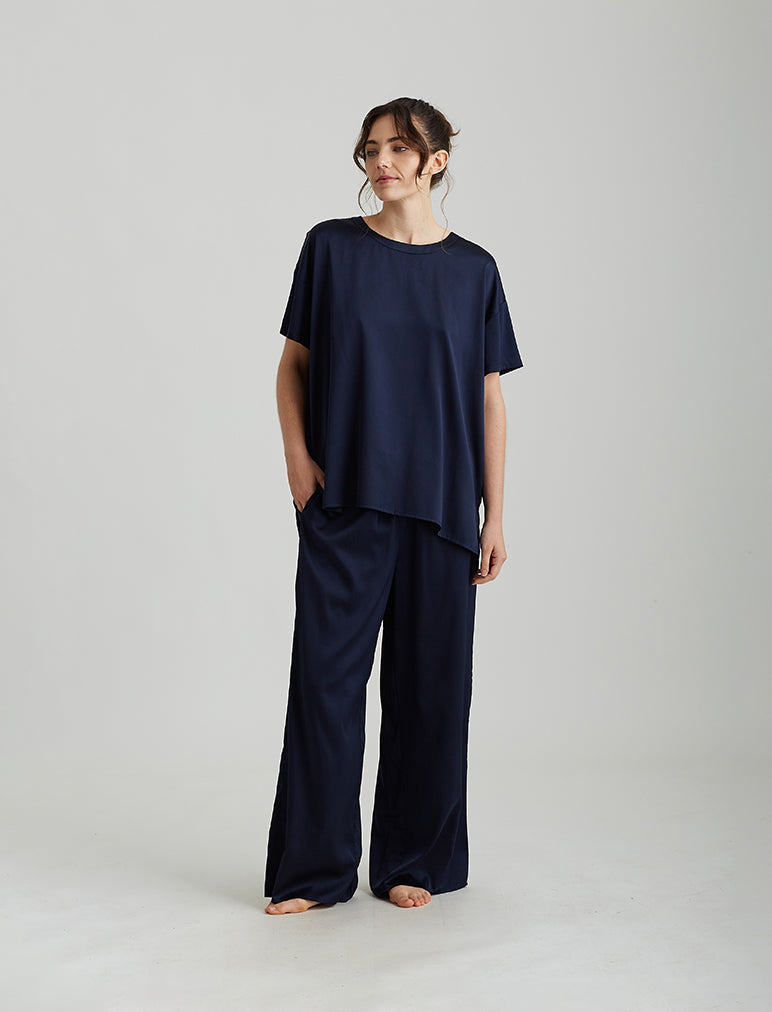 Eloise Stretch Silk Full Length Wide Leg Pant