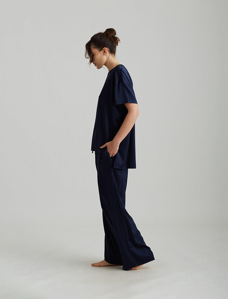 Eloise Stretch Silk Full Length Wide Leg Pant