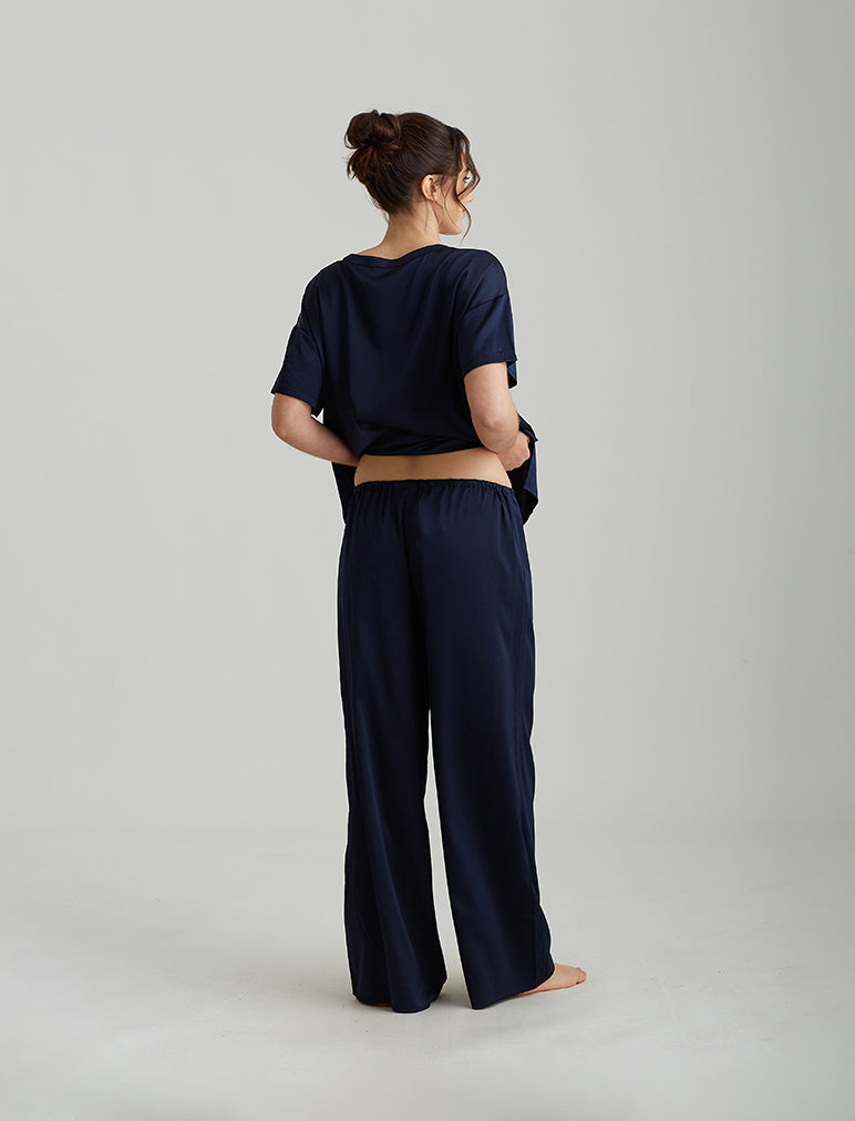 Eloise Stretch Silk Full Length Wide Leg Pant