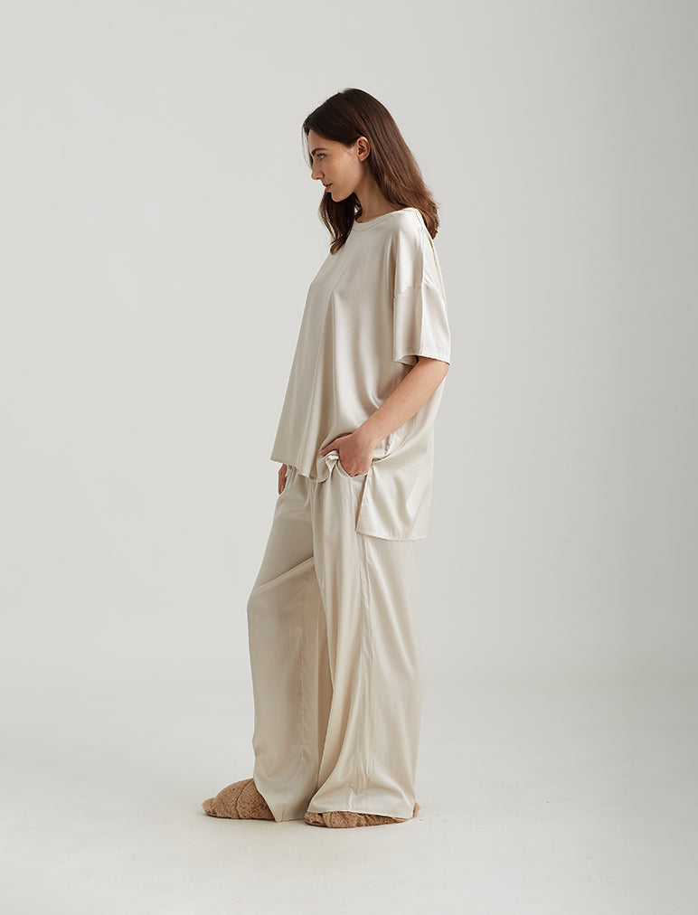 Eloise Stretch Silk Full Length Wide Leg Pant