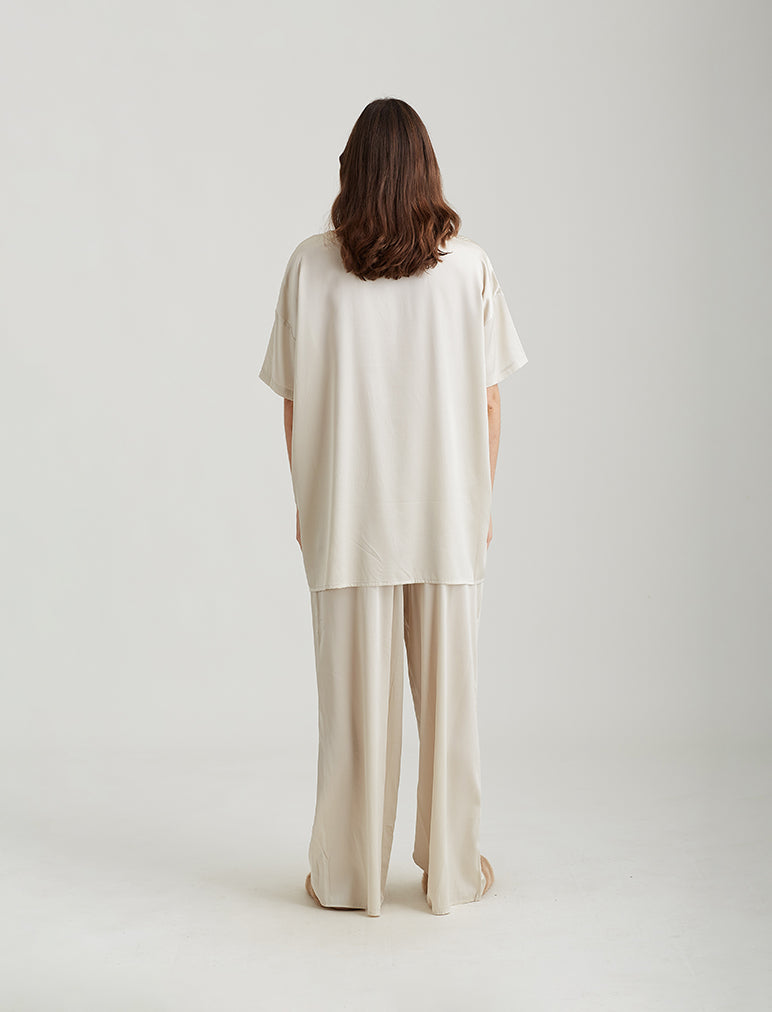 Eloise Stretch Silk Full Length Wide Leg Pant