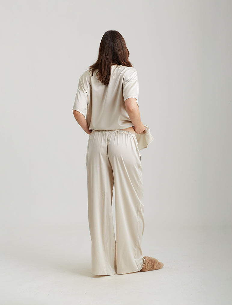Eloise Stretch Silk Full Length Wide Leg Pant