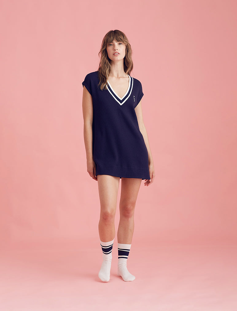 Luxe Waffle Tennis Oversized Logo Tank Dress
