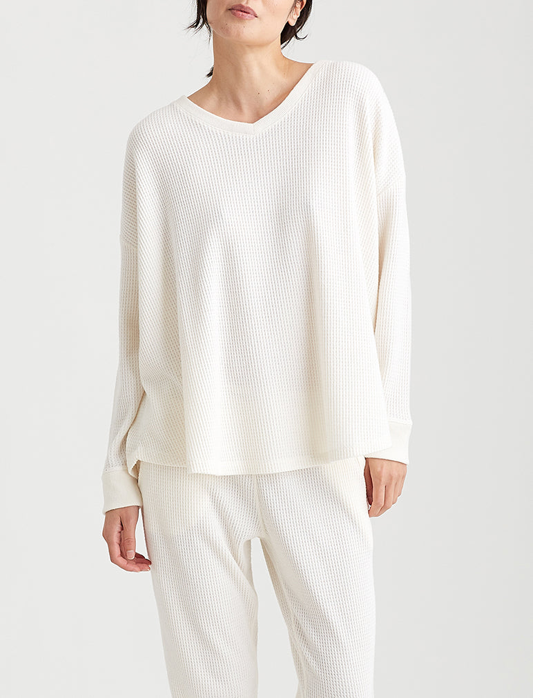 Super Soft Waffle V-Neck LS Top