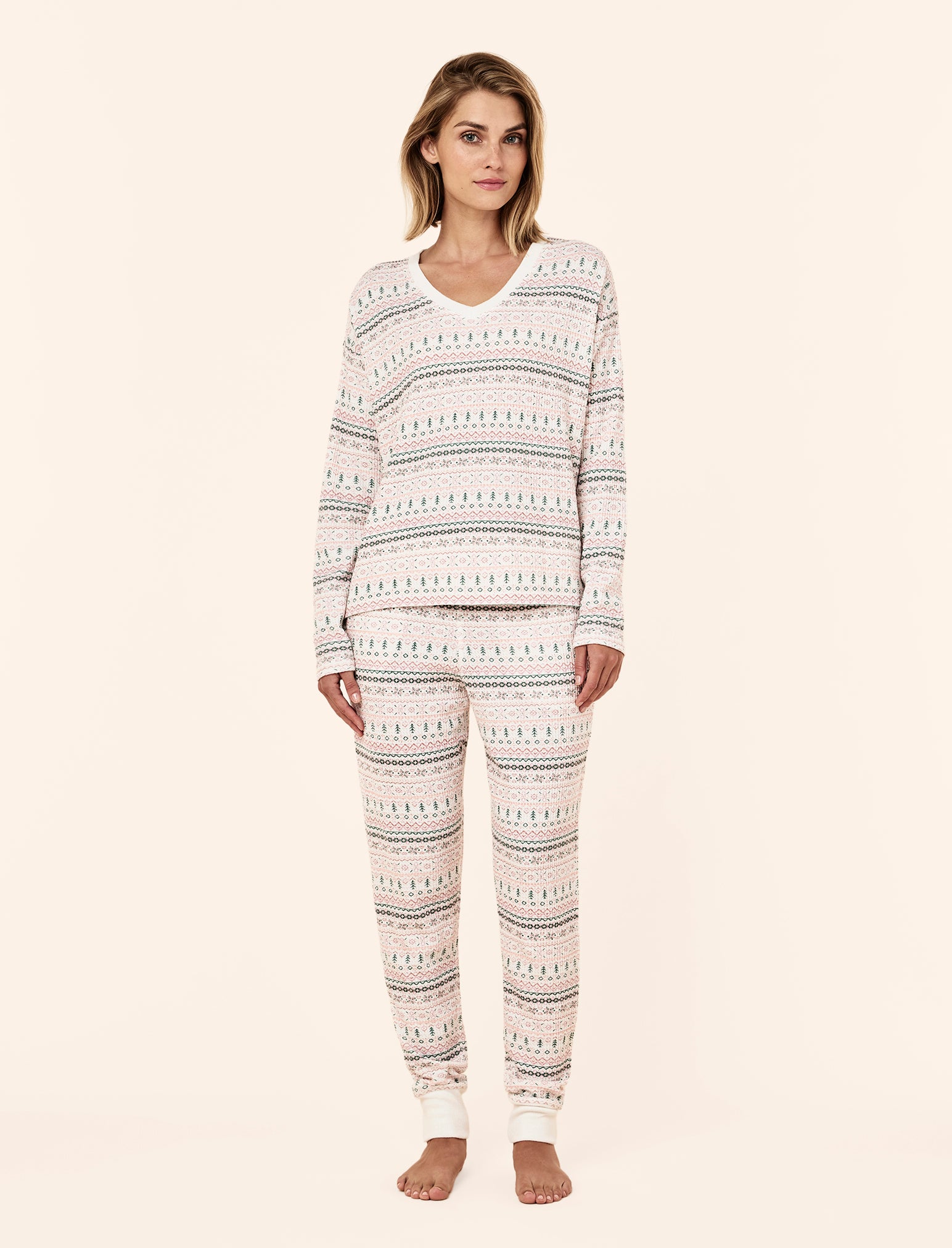 Fairisle Waffle Long Sleeve Top and Jogger