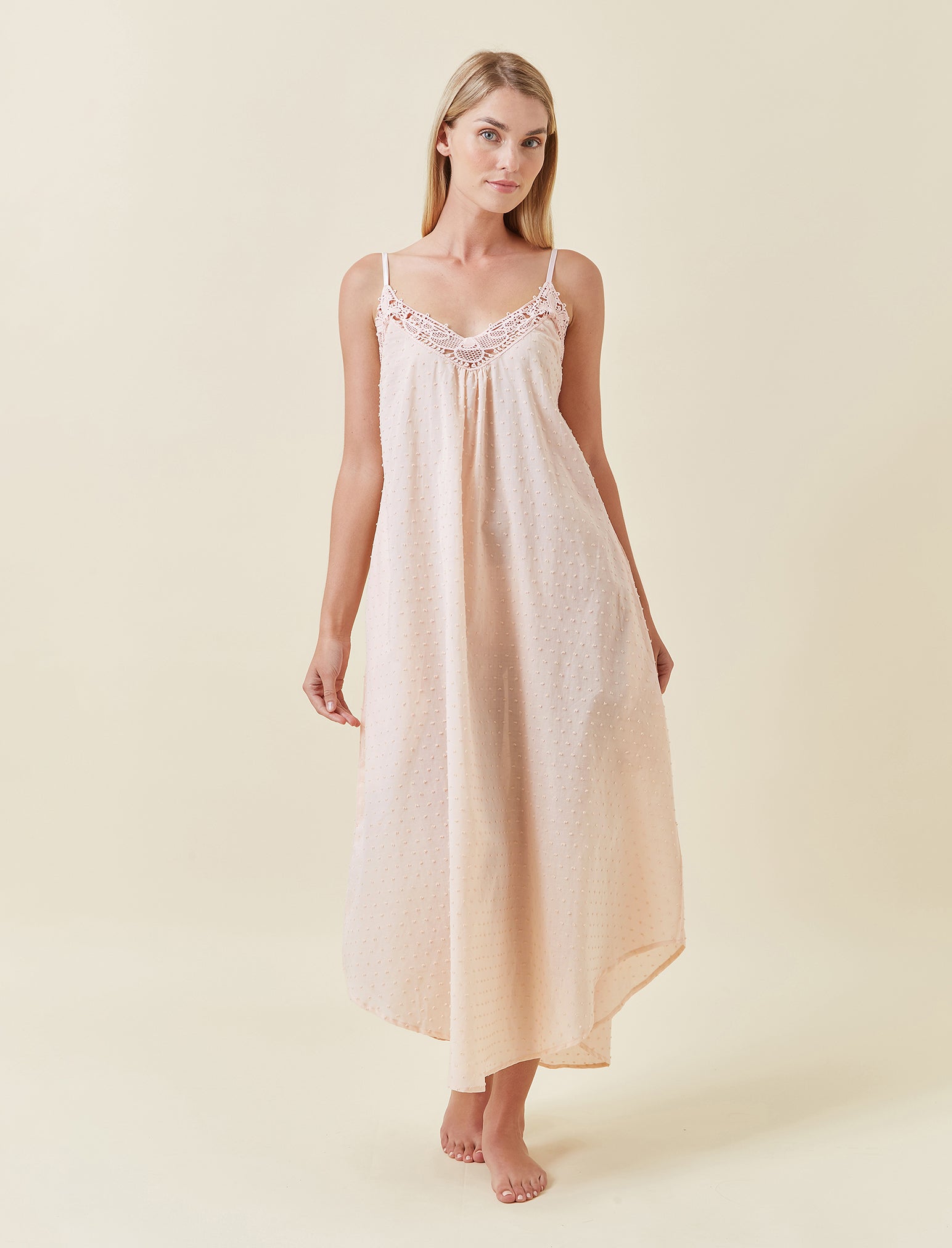 Swiss Dot Lace Front Maxi Nightie