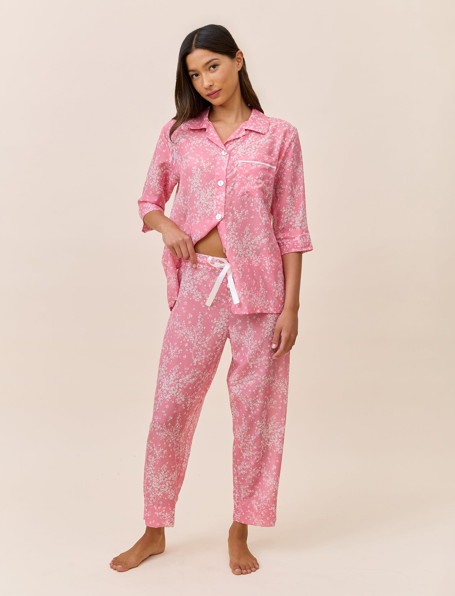 新品未使用Herlipto cherry pattern PJ set M Cherry On Top 3 Piece PJ Robe Short Set - Pink/combo
