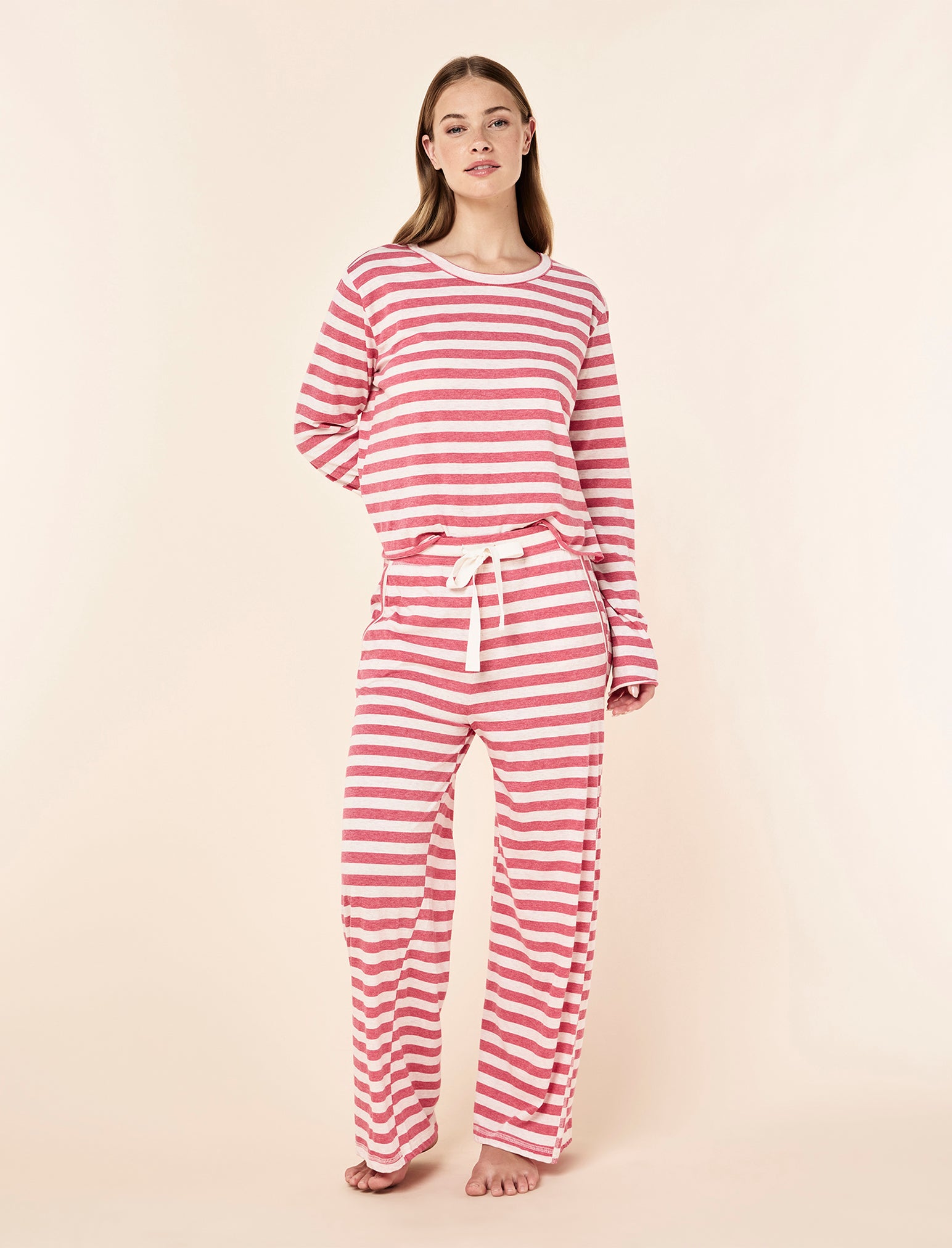 Jada Organic Cotton Knit Long Sleeve Boxy Tee & Straight Leg Pant Set