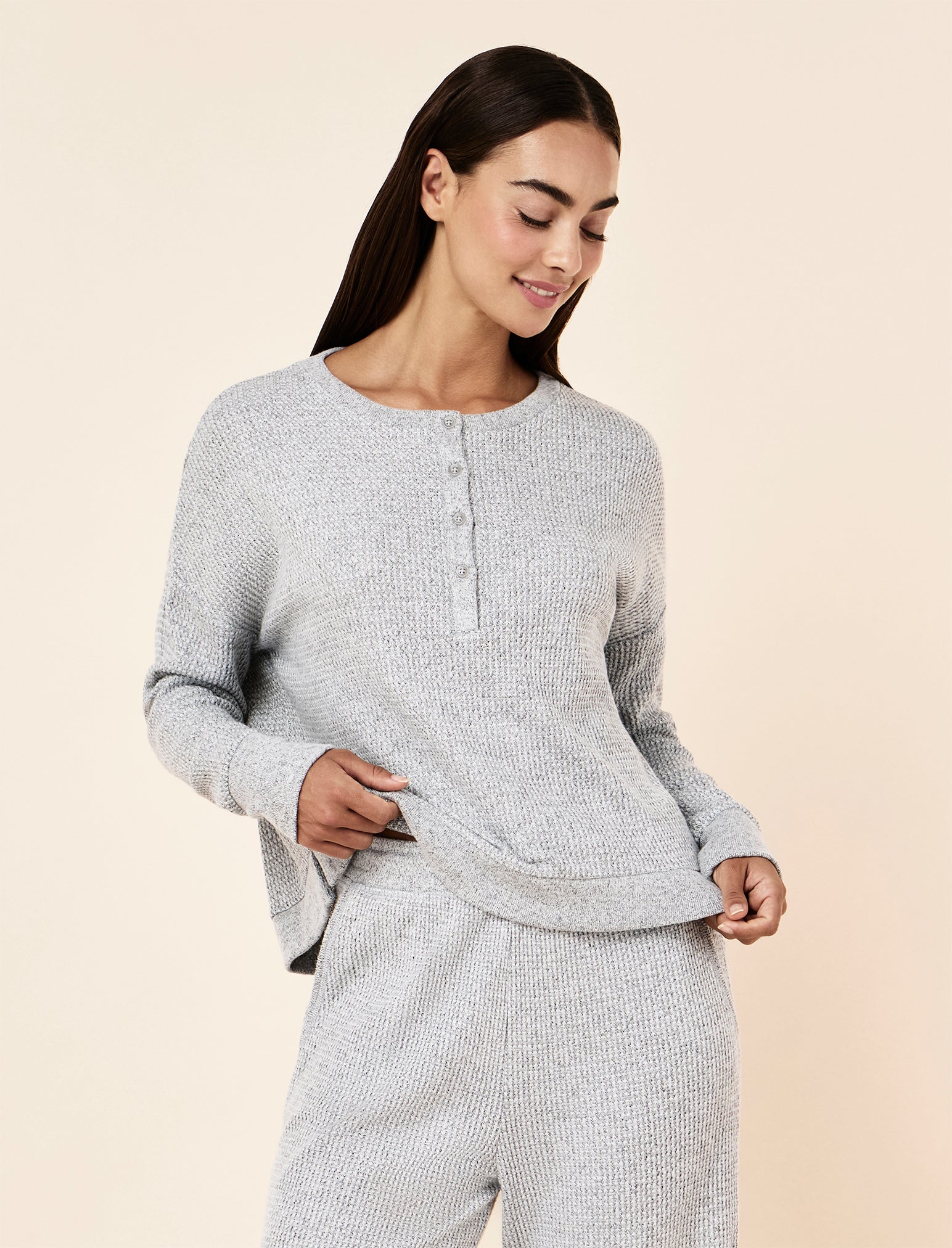 Super Soft Waffle Long Sleeve Henley Top