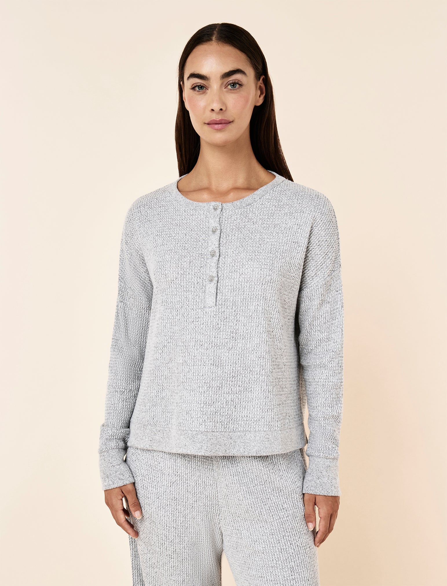 Super Soft Waffle Long Sleeve Henley Top