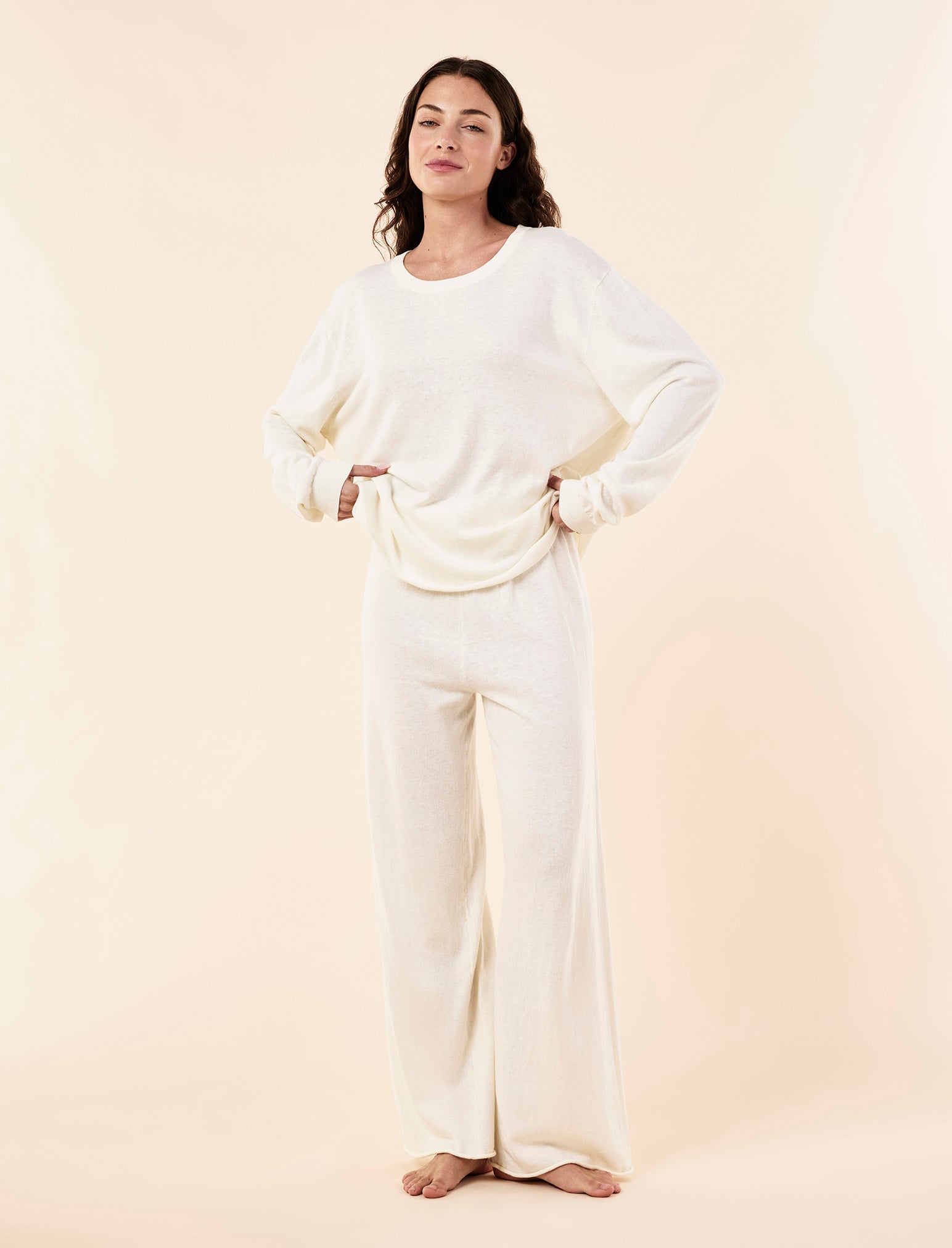 Cotton Cashmere Fine Knit Full Length Pant