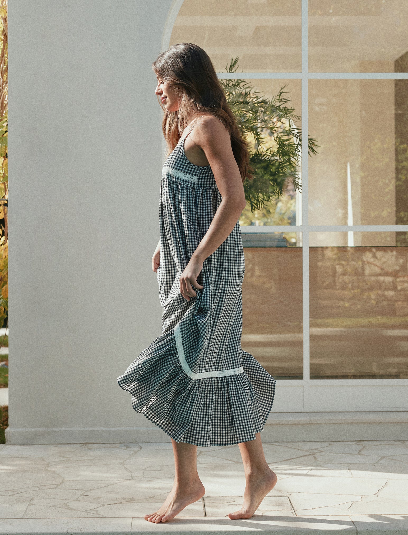 Seersucker Lace Insert Maxi Nightie