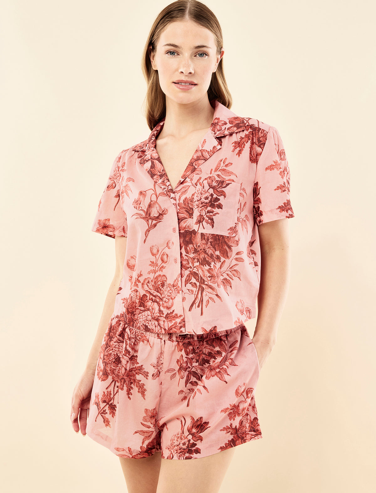 Sianie wearing the Karen Walker Romantic Floral Boxer PJ Set