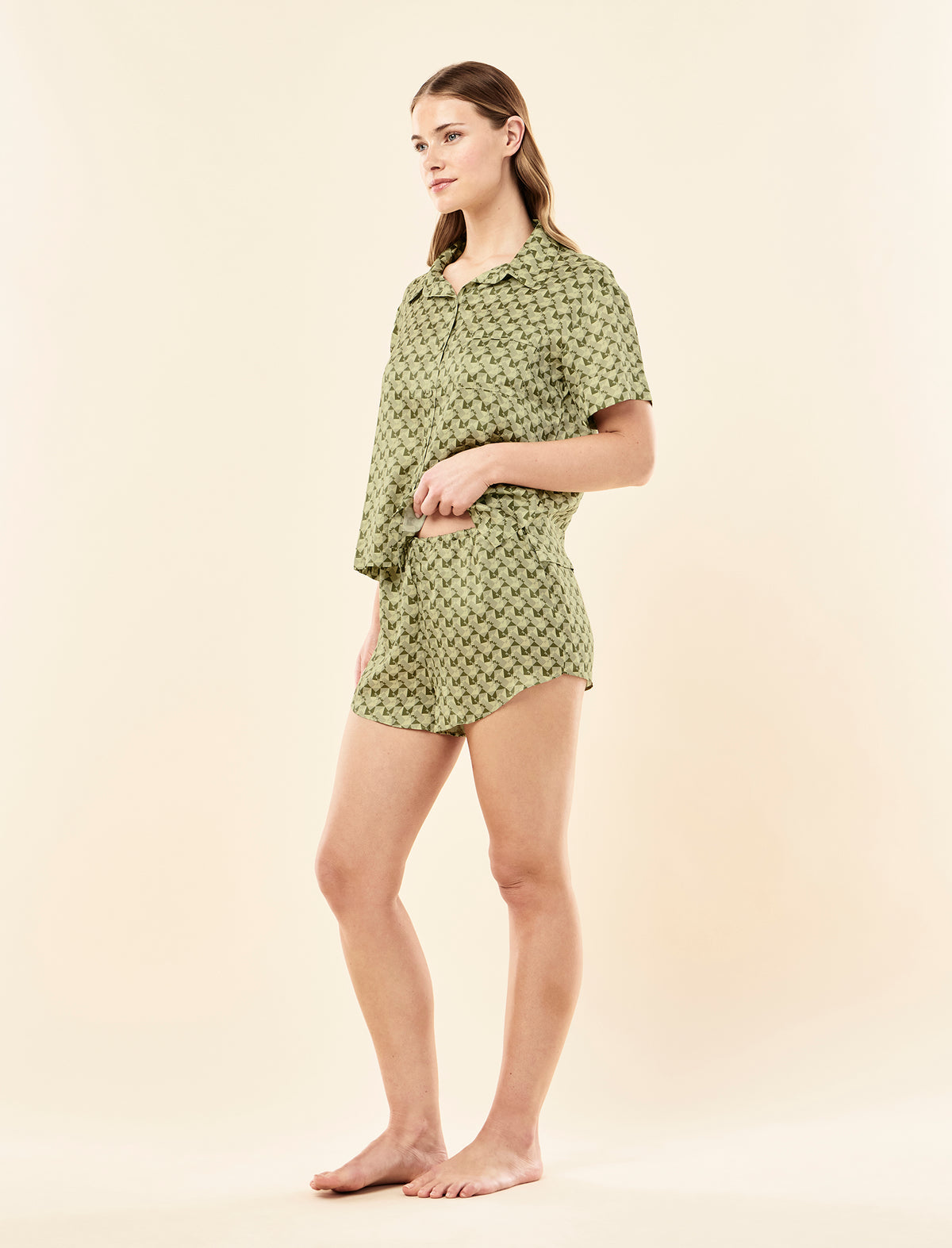Karen Walker Monogram Tiles Silk Boxer PJ Set