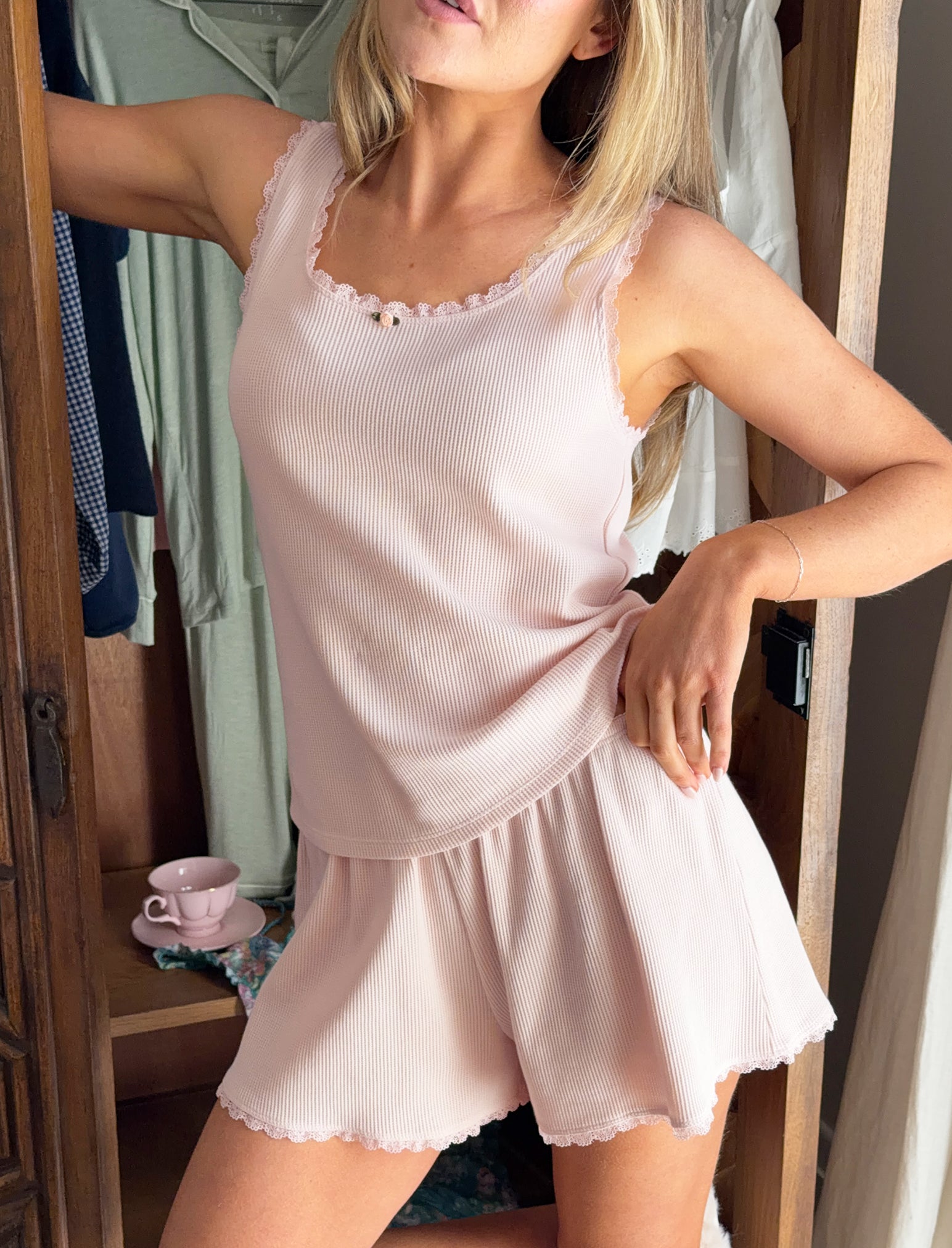 Claire Soft Cotton Waffle Boxer PJ Set