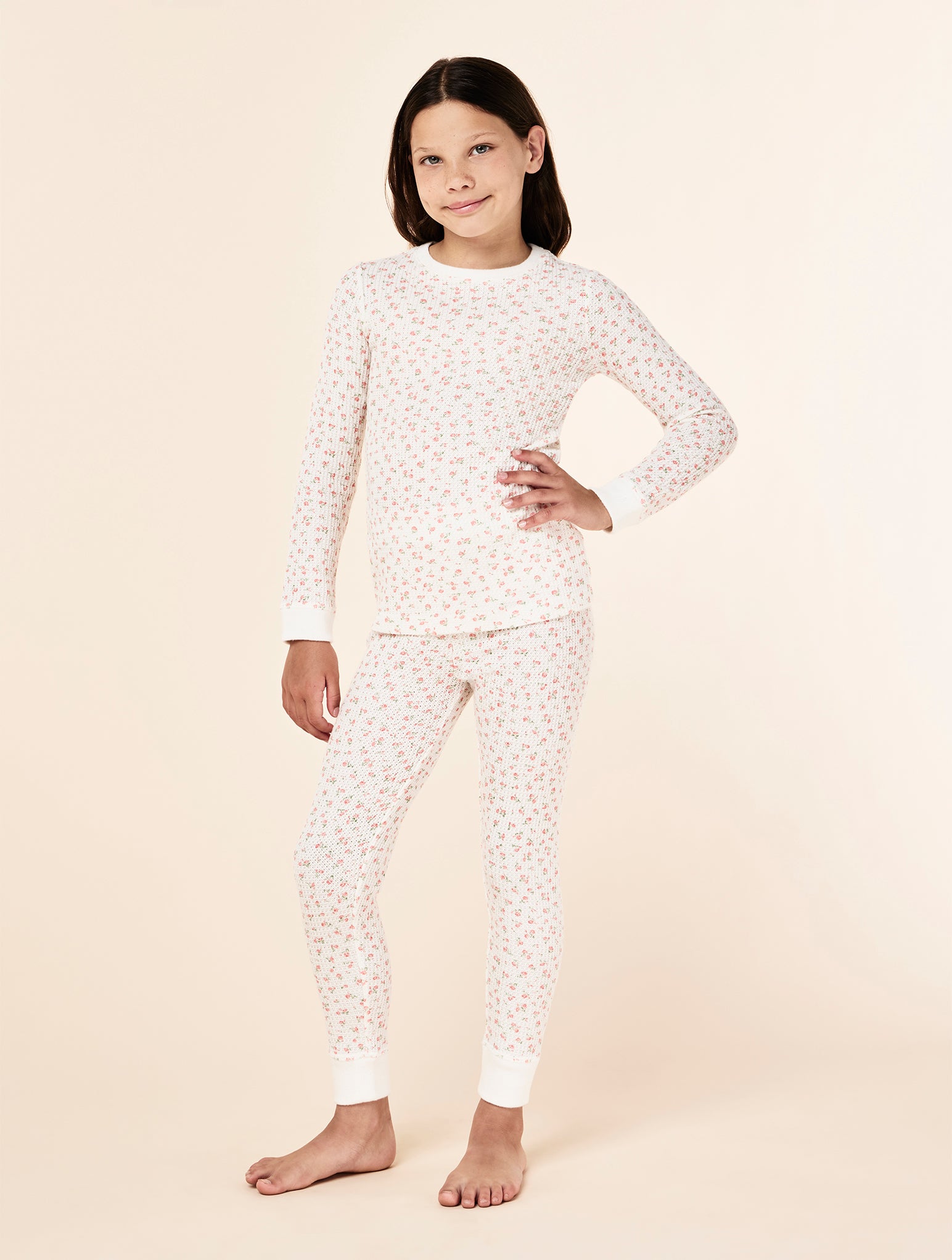 Kids Rosette Waffle Full Length PJ Set