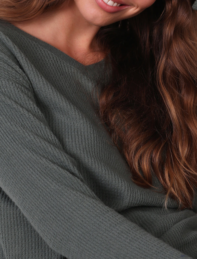 Super Soft Waffle V-Neck Long Sleeve Top