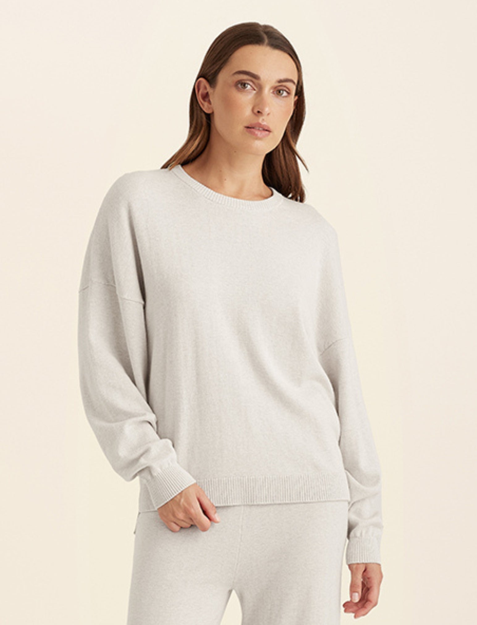 Cotton Cashmere Crew Neck Long Sleeve Top