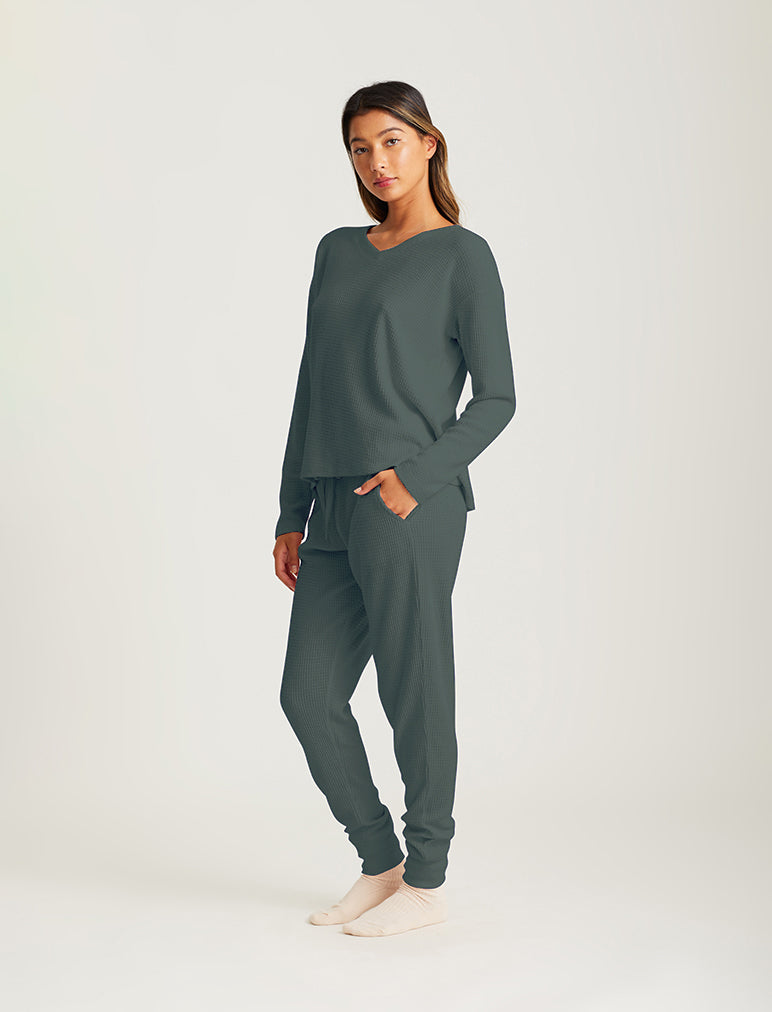 Super Soft Waffle V-Neck Long Sleeve Top
