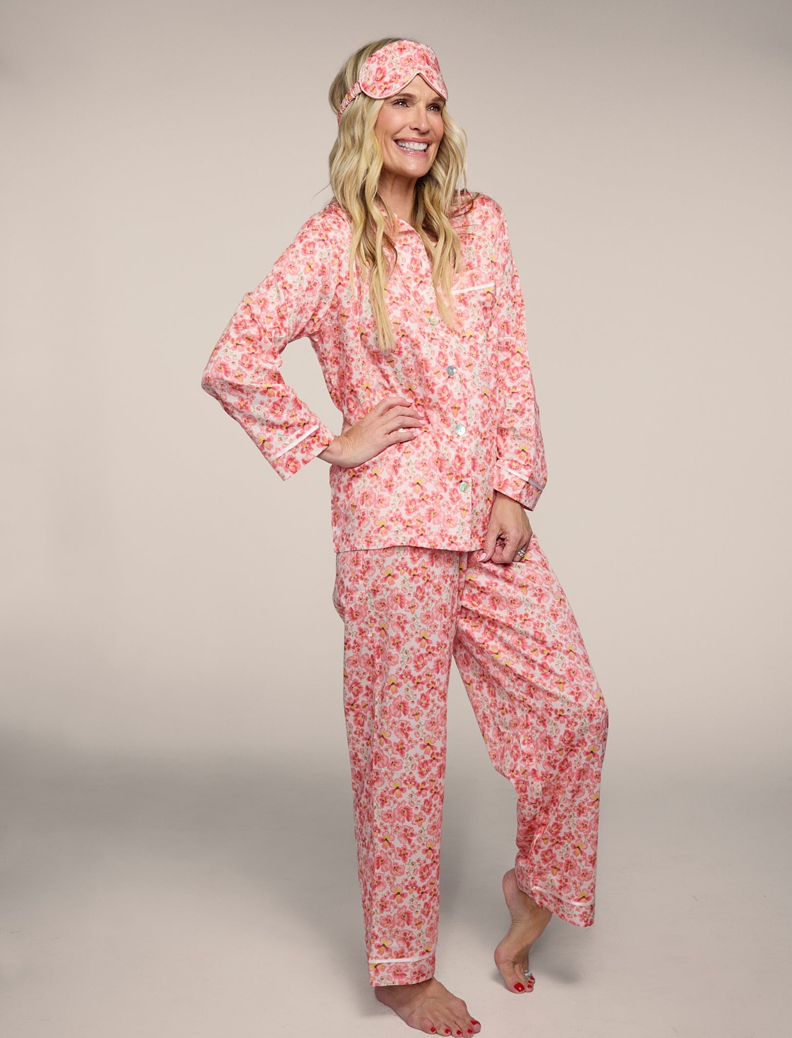 Molly Sims Cotton PJ Set & Eye Mask