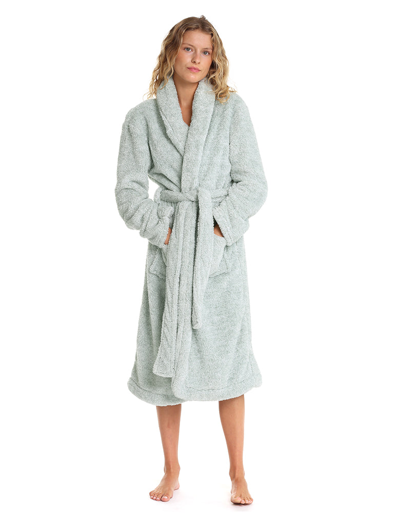 Cosy Plush Mid-Length Robe in Moss