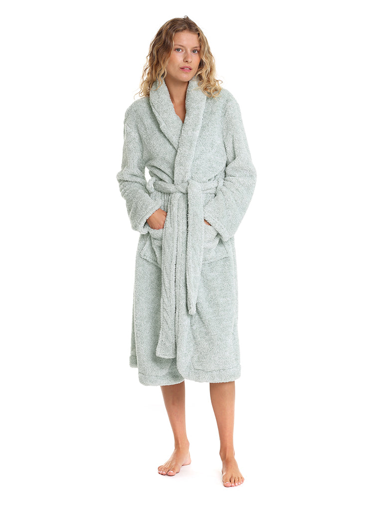 Cosy Plush Mid-Length Robe in Moss