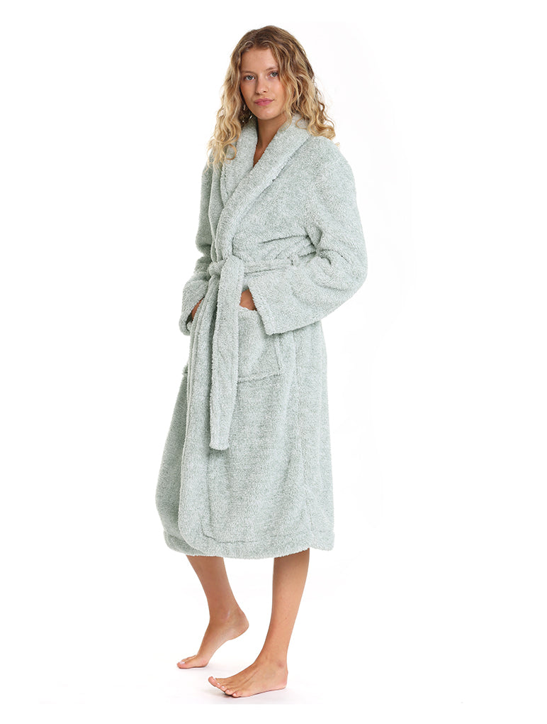 Cosy Plush Mid-Length Robe in Moss