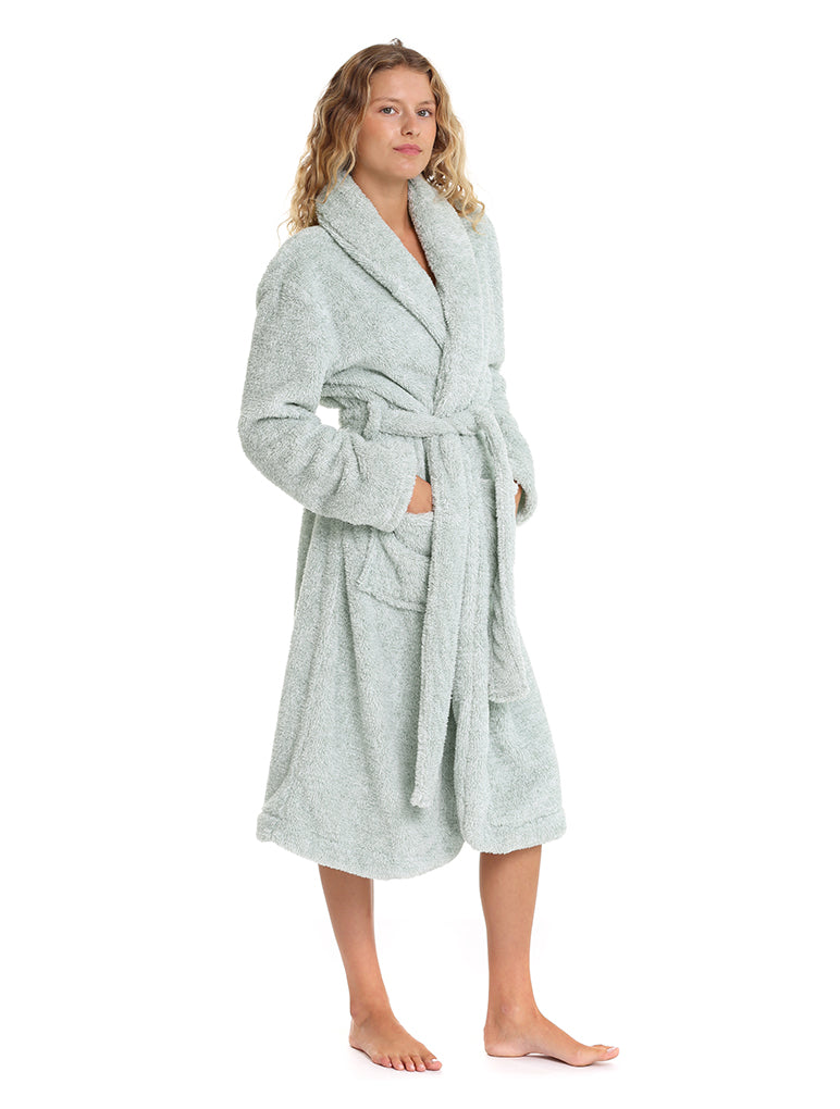 Cosy Plush Mid-Length Robe in Moss