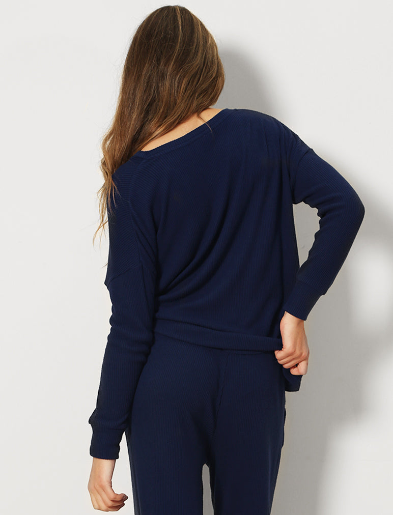 Soft Touch Rib V-Neck LS Top