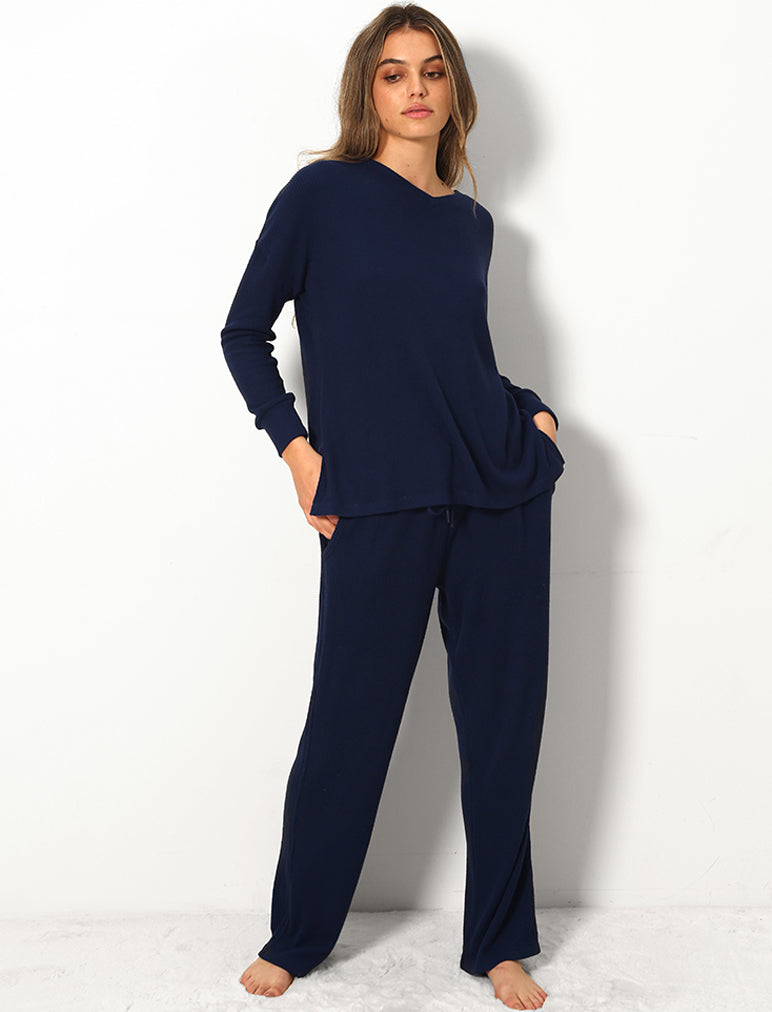 Soft Touch Rib V-Neck LS Top