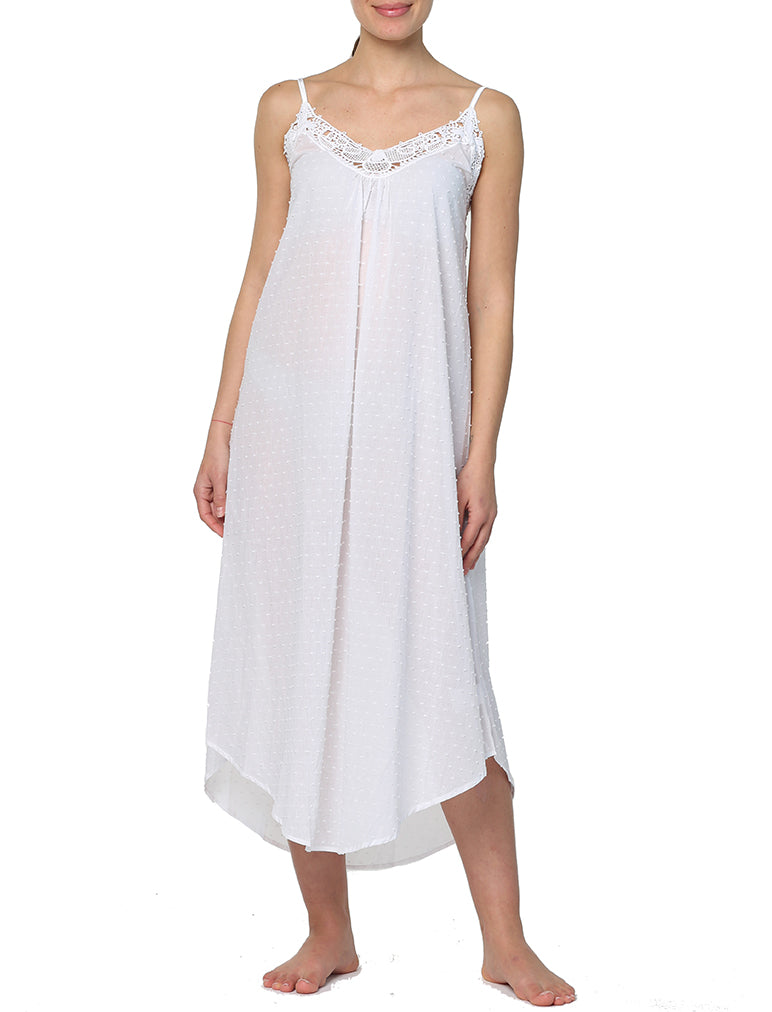 Swiss Dot Cotton White Maxi Nightie