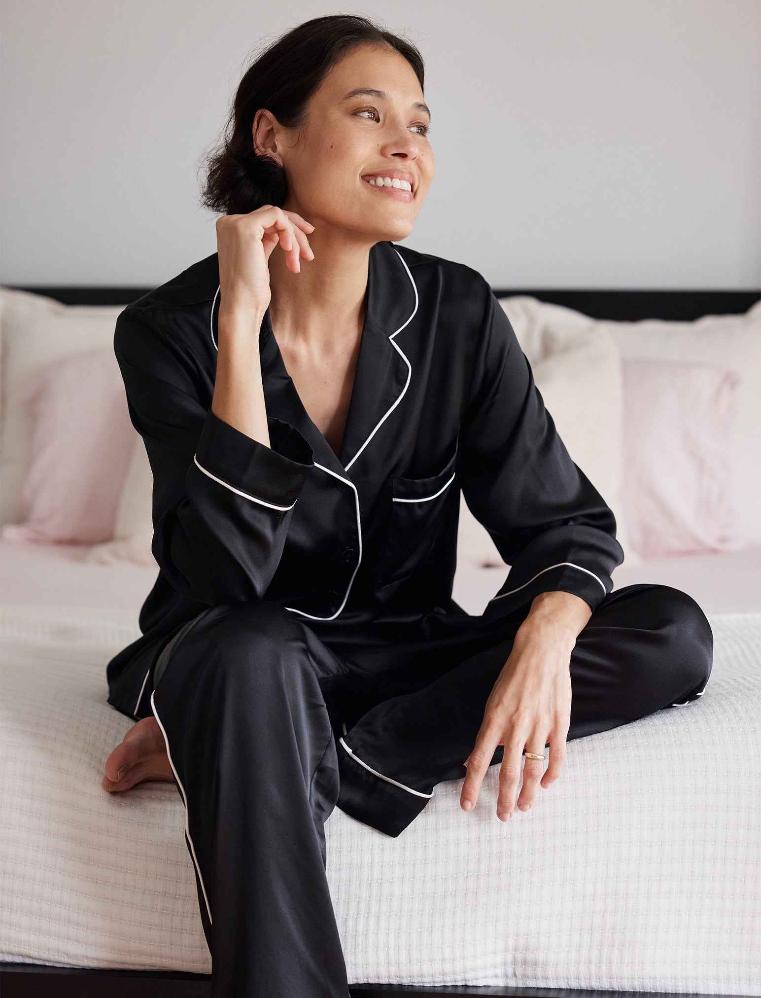 Sylvie Silk Piped Full Length PJ