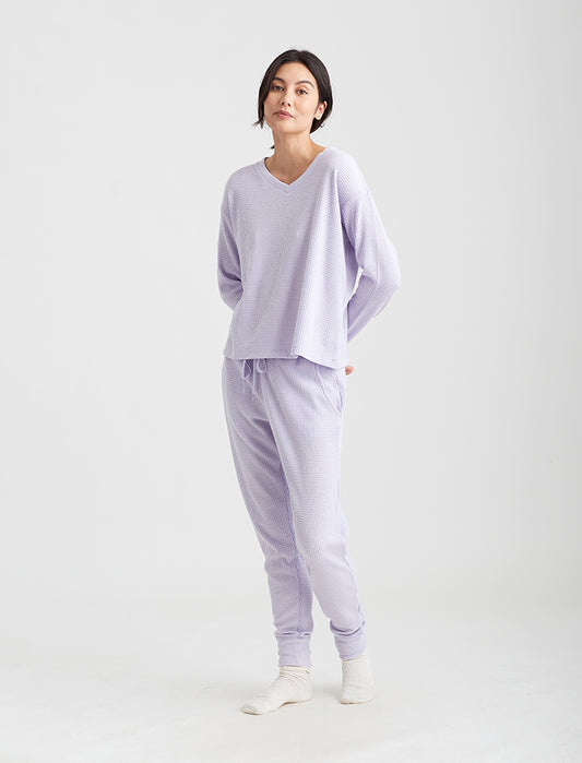 Super Soft Waffle V-Neck Long Sleeve Top