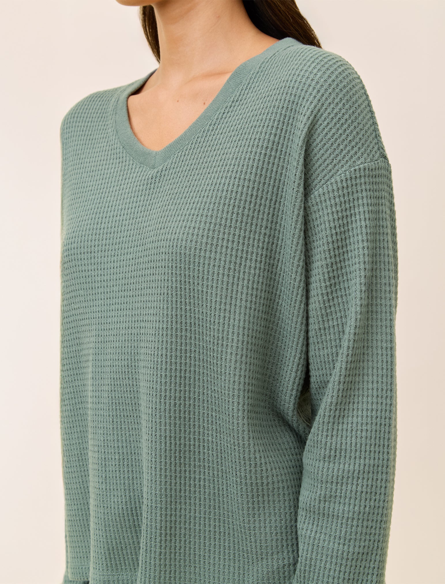 Super Soft Waffle V-Neck Long Sleeve Top