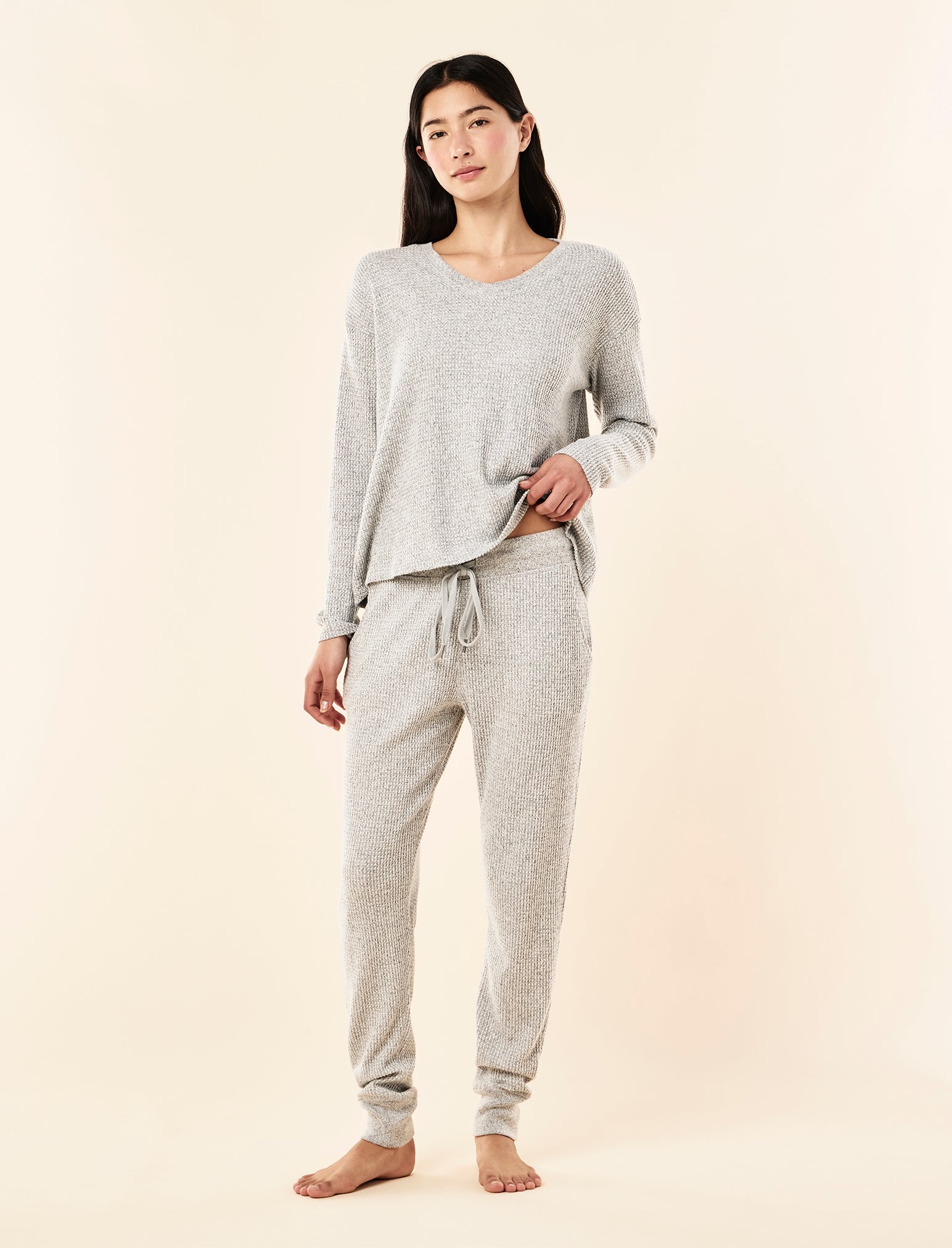 Super Soft Waffle V-Neck Long Sleeve Top