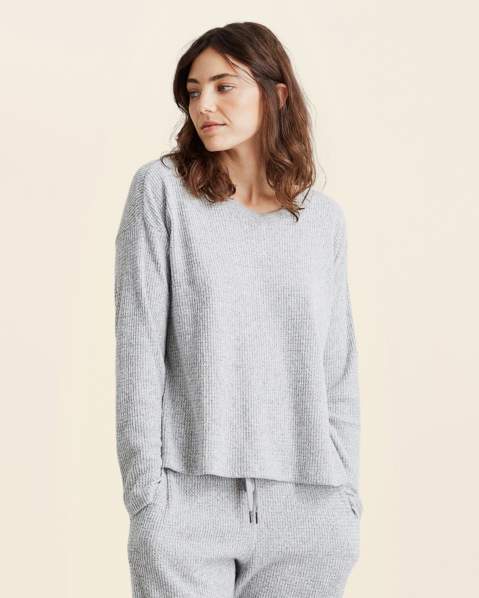 Super Soft Waffle V-Neck Long Sleeve Top